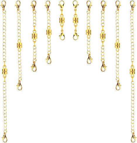 10pcs Magnetic Necklace Clasps, Double Clasp Magnetic Necklace Extenders Adjustable Lobster Clasp Necklace Extender Extension Chains for Bracelet Anklet Jewelry Making (Gold) in Saudi Arabia