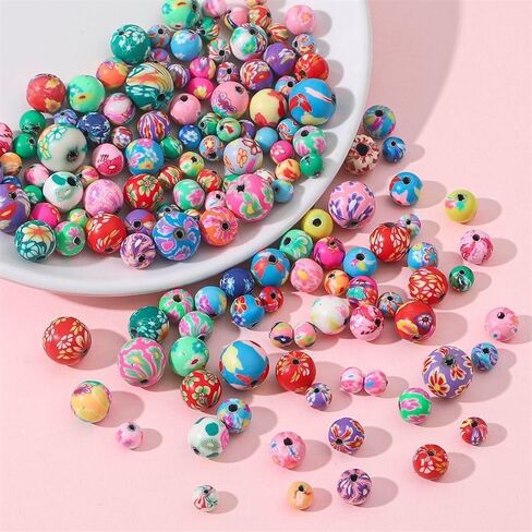 DAHI 100pcs 12mm Round Polymer Clay Beads Assorted Colorful Painted Flower Beads Handmade Loose Beads for Jewelry Making （12mm） in Saudi Arabia