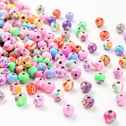 DAHI 100pcs 12mm Round Polymer Clay Beads Assorted Colorful Painted Flower Beads Handmade Loose Beads for Jewelry Making （12mm） in Saudi Arabia