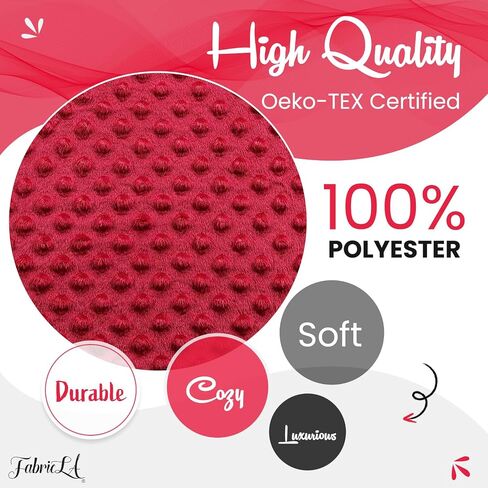 Red Minky Fabric by The Yard | Oeko-TEX Certified Plush Fabric | Soft Minky Dimple Dot Cuddle Fabric | 36" X 60" inches Wide | Baby Blanket, Apparel, Throws | 2 Continuous Yards in Saudi Arabia