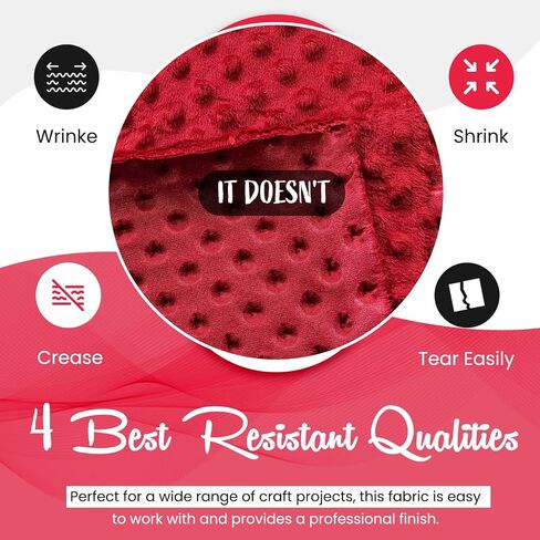Red Minky Fabric by The Yard | Oeko-TEX Certified Plush Fabric | Soft Minky Dimple Dot Cuddle Fabric | 36" X 60" inches Wide | Baby Blanket, Apparel, Throws | 2 Continuous Yards in Saudi Arabia