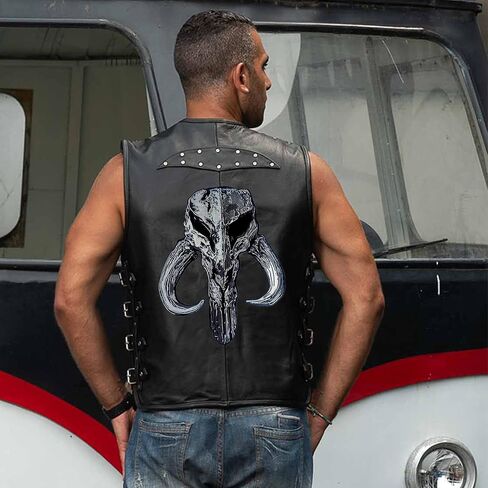 Mandalorian Skull Mythosaur Patch | رقع خلفية كبيرة للسترات (الكي/الخياطة) رقع للدراجات النارية متعددة الألوان، رقع سترة مخصصة لقمصان العمل والملابس in Saudi Arabia