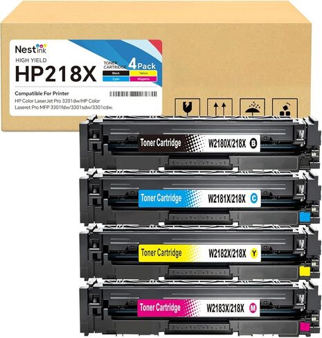خرطوشة حبر بديلة 218X عالية الإنتاجية لـ HP 218X/218A متوافقة مع HP Color Laser Jet Pro 3201dw MFP 3301cdw MFP 3301fdw MFP 3301sdw W2180X W2181X W2182X W2183X (4 BK/Y/C/M) (بدون شريحة) in Kuwait