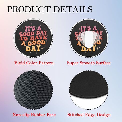 Inspirational Quote Round Mouse Pad, It's A Good Day to Have A Good Day Mousepad for Desk, Funny Colorful Mouse Mat with Non-Slip Rubber Base Stitched Edge for Wireless Mouse Gaming Laptop in Saudi Arabia