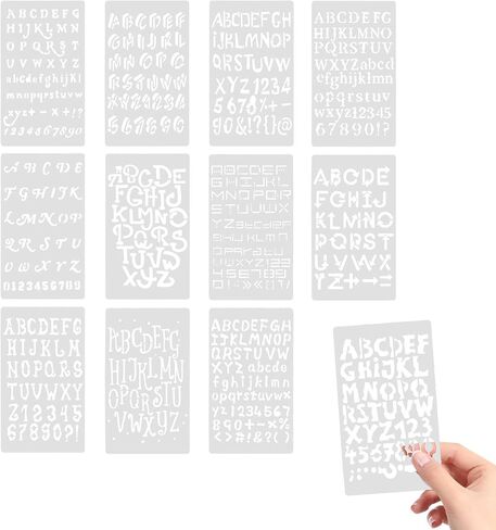 Letter Stencils, 12 PCS Alphabet Stencils for Painting Crafts Scrapbook Journal Multiple Styles Stencils for Crafts Reusable Waterproof Plastic Stencils Number Stencils (B) in Saudi Arabia