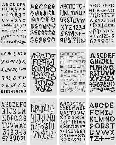 Letter Stencils, 12 PCS Alphabet Stencils for Painting Crafts Scrapbook Journal Multiple Styles Stencils for Crafts Reusable Waterproof Plastic Stencils Number Stencils (B) in Saudi Arabia