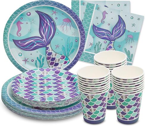 Royal Bluebonnet Mermaid Party Plates – 24 Sets of Mermaid Plates and Napkins Party Supplies, Mermaid Paper Plates, Mermaid Birthday Plates and Napkins, Mermaid Birthday Party Supplies in Saudi Arabia