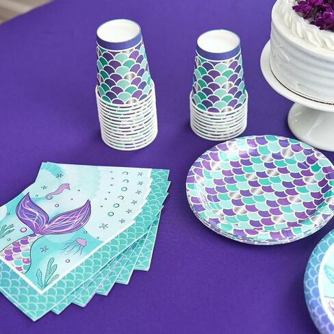 Royal Bluebonnet Mermaid Party Plates – 24 Sets of Mermaid Plates and Napkins Party Supplies, Mermaid Paper Plates, Mermaid Birthday Plates and Napkins, Mermaid Birthday Party Supplies in Saudi Arabia