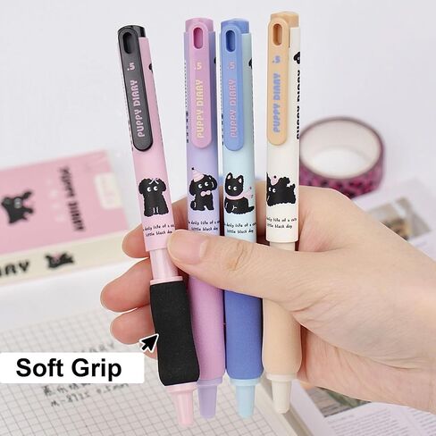4 Pcs Cute Gel Pens Cartoon Pens Lift & Pull Pens Dog Puppy Pens 0.5mm Fine Point Black Ink Smooth Writing Pens Soft Grip Gel Pens Office School Supplies Women Girls Boys Men (Black Puppy) in Saudi Arabia