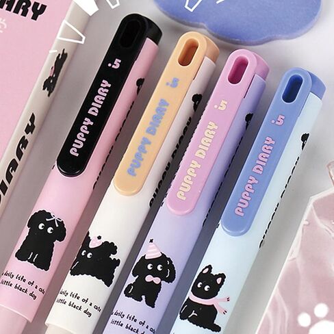 4 Pcs Cute Gel Pens Cartoon Pens Lift & Pull Pens Dog Puppy Pens 0.5mm Fine Point Black Ink Smooth Writing Pens Soft Grip Gel Pens Office School Supplies Women Girls Boys Men (Black Puppy) in Saudi Arabia
