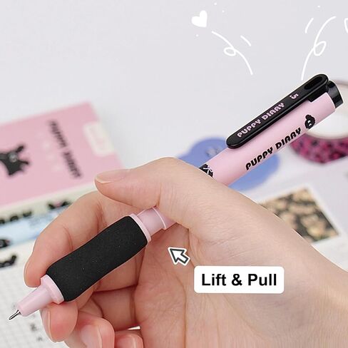 4 Pcs Cute Gel Pens Cartoon Pens Lift & Pull Pens Dog Puppy Pens 0.5mm Fine Point Black Ink Smooth Writing Pens Soft Grip Gel Pens Office School Supplies Women Girls Boys Men (Black Puppy) in Saudi Arabia