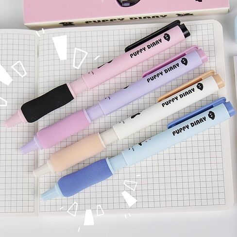 4 Pcs Cute Gel Pens Cartoon Pens Lift & Pull Pens Dog Puppy Pens 0.5mm Fine Point Black Ink Smooth Writing Pens Soft Grip Gel Pens Office School Supplies Women Girls Boys Men (Black Puppy) in Saudi Arabia