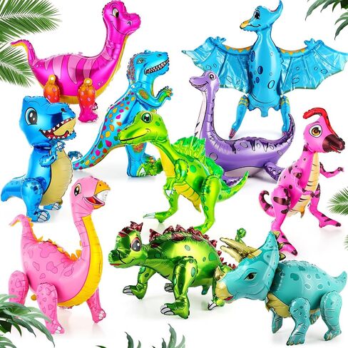 10 Pcs Giant Dinosaur Balloons 4D Dino Aluminum Foil Balloons Self Standing Dino Balloons Dinosaur Birthday Decorations Inflatable Dinosaur Balloons for Jungle Theme Party(Colorful) in Kuwait
