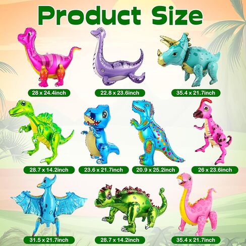 10 Pcs Giant Dinosaur Balloons 4D Dino Aluminum Foil Balloons Self Standing Dino Balloons Dinosaur Birthday Decorations Inflatable Dinosaur Balloons for Jungle Theme Party(Colorful) in Kuwait