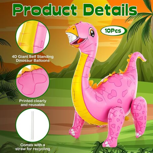 10 Pcs Giant Dinosaur Balloons 4D Dino Aluminum Foil Balloons Self Standing Dino Balloons Dinosaur Birthday Decorations Inflatable Dinosaur Balloons for Jungle Theme Party(Colorful) in Kuwait
