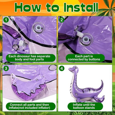 10 Pcs Giant Dinosaur Balloons 4D Dino Aluminum Foil Balloons Self Standing Dino Balloons Dinosaur Birthday Decorations Inflatable Dinosaur Balloons for Jungle Theme Party(Colorful) in Kuwait