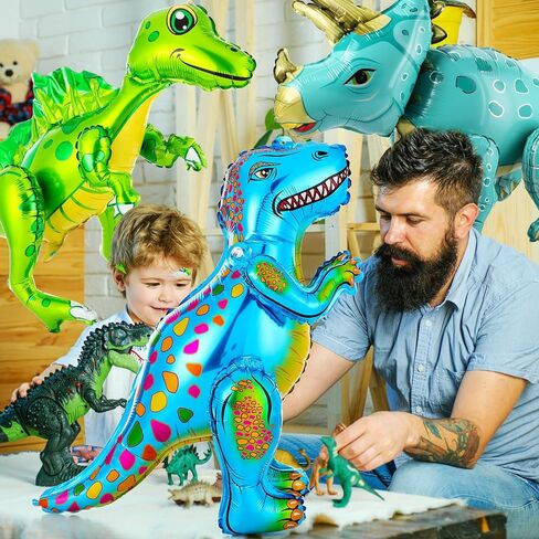 10 Pcs Giant Dinosaur Balloons 4D Dino Aluminum Foil Balloons Self Standing Dino Balloons Dinosaur Birthday Decorations Inflatable Dinosaur Balloons for Jungle Theme Party(Colorful) in Kuwait