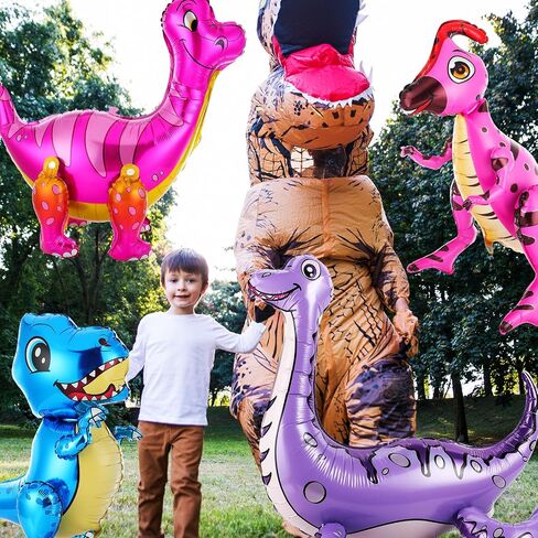 10 Pcs Giant Dinosaur Balloons 4D Dino Aluminum Foil Balloons Self Standing Dino Balloons Dinosaur Birthday Decorations Inflatable Dinosaur Balloons for Jungle Theme Party(Colorful) in Kuwait