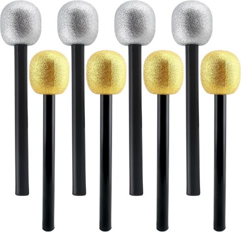8 Pack Microphone Toy Fake Plastic Glitter Stage Mic Costume Prop for Stage Play Cosplay Prop Birthday Disco Theme Party Favors (color set 2) in Saudi Arabia
