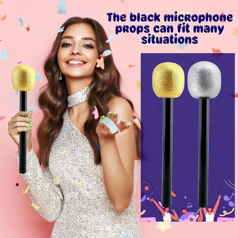 8 Pack Microphone Toy Fake Plastic Glitter Stage Mic Costume Prop for Stage Play Cosplay Prop Birthday Disco Theme Party Favors (color set 2) in Saudi Arabia