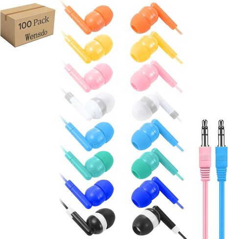 50 Pack Bulk Kids Earbuds for School Classroom Library, Student Wired Earphones with 3.5 mm Jack Multi Colored Earphones for Computer Chromebook Laptop PC (HY01,50 Mixed) in Saudi Arabia
