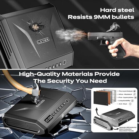Gun Safe,Biometric Quick Access Gun Safe for Handguns 3-Ways Unlock Pistol Safe 100-Fingerprint Digital PIN Key Unlock with Time Battery Level Display,Gun Lock Box for Home Nightstand and Car in Saudi Arabia
