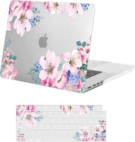 حافظة MOSISO متوافقة مع جهاز MacBook Pro 16 بوصة 2024 2023 2022 2021 M4 M3 M2 M1 A3403 A3186 A2991 A2780 A2485 Pro Max Chip، حافظة صلبة من البلاستيك الواقي على شكل زهرة البرقوق وغطاء لوحة المفاتيح، شفاف in Saudi Arabia