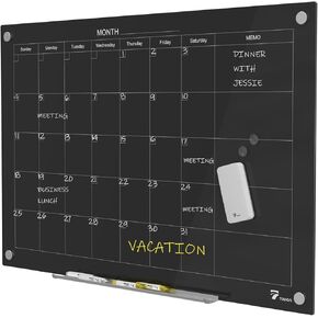TOWON 36 x 24 Inch Glass Calendar Dry Erase Board for Wall, Magnetic Whiteboards Calendar, White Board Calendar Dry Erase for Wall, Monthly Planner Whiteboard Set, 3 x 2 Ft