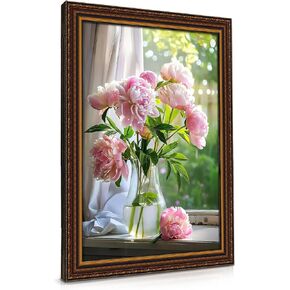 YOYA Framed Diamond Painting Kits, 5D Flowers Diamond Art Kits for Adults, DIY Flowers Diamond Art Painting Kit for Adults, Full Drill Floral Gem Art Kits for Home Wall Decor 12 x 16 Inch