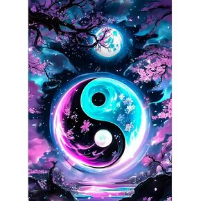 Lxmsja Yin Yang Diamond Art Kits for Adults, Moon DIY Full Drill Diamond Painting Kits for Beginners, 5D Gem Art Crafts for Adults, Home Wall Decor 12x16 inch