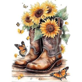 CEOVR Boot Diamond Painting Kits, Diamond Art Dots for Adults Beginners, 5D Full Drill DIY Crystal Sunflower Gem Art, Adult Crafts Kits Arts and Crafts, Wall Decor for Home Office 12x16inch