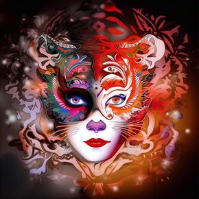 Diymood DIY 5D Diamond Painting Kits for Adults Mask Woman - Diamond Art Kits for Adults Colorful Eyes | Full Drill Round | Crystal Mosaic Picture | Beginner | Home Wall Decor | 14x14inch