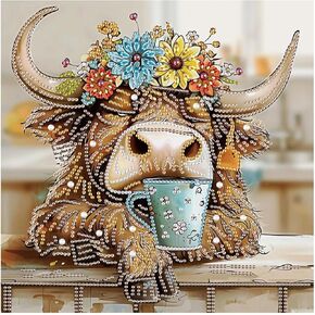 Sanjee Special Shape Diamond Art Kits for Beginners, Highland Cow Diamond Painting Kits for Adults, 5D Crystal Rhinestones Diamond Painting for Home Wall Decoration Gift, 12×12inch