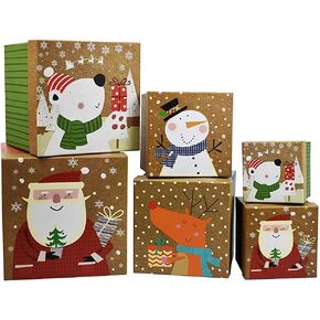 ALEF Set of 6 Elegant Decorative Holiday Themed Nesting Gift Boxes - Nesting Boxes Beautifully Themed - Largest Measures: 5.2inx5.5inx5.5in - Features 6 Sizes