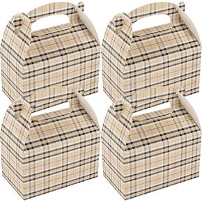 Restaurantware Bio Tek 6 x 3.5 x 3.5 Inch Gable Boxes For Party Favors, 25 Attractive Gift Boxes - Plaid Pattern, With Built-In Handle, Paper Barn Boxes, Disposable, For Parties
