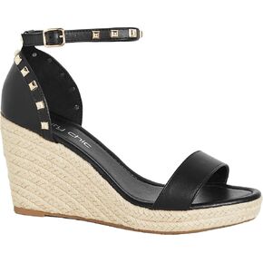 City Chic Women's Apparel Women's Wide FIT Plus Size Wedge Electric Sandal, Black, 8