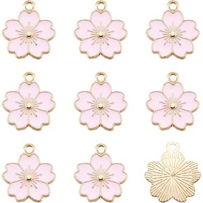 Beadthoven 100pcs Flower Enamel Charms Cherry Blossom Flower Daisy Flower Pendants Gold Plated Small Cute Flower Pendants Bulk for Jewelry Making Bracelet Necklace Earrings Keychain DIY Accessories