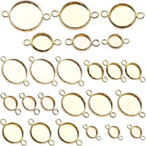 24pcs Gold Stainless Steel Cabochon Connectors Settings Round Blank Bezel Pendant Connector Trays Cabochon Pendant Bezel Blanks Links for DIY Jewelry Making,6 Sizes