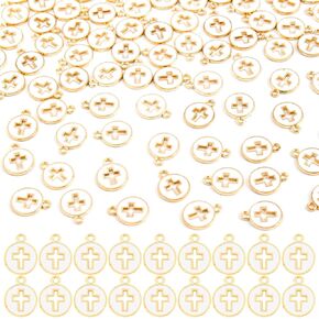 Framendino,100Pack Enamel Cross Charms Hollow Cross Charm Pendants for DIY Bracelet Necklace Jewelry Making