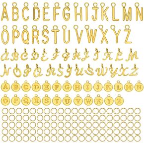 Letter Charms Alphabet, Mixed Alphabet Charms Round Letter Charms Pendants with 200Pcs Open Jump Rings, Alloy Initial Charms,3 Styles Capital A-Z Charm for DIY Art Crafts, Earrings, Bracelet