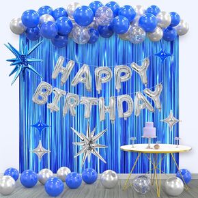 14th Birthday Party Decorations for Boys, Navy Blue Silver Black Happy 14 Birthday Decorations Set with Birthday Backdrop Banner 14 Number Balloons for Him 14 years old.