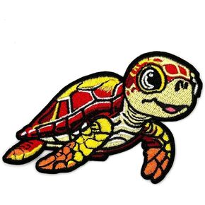 3.5"" Sea Turtle Iron On Patch | Baby Turtle Applique Embroidered Patches Iron On/Sew On | Ocean Life Cartoon Kids Children Iron On Patches for Clothing, Jeans, Hat, Backpacks, Clothes