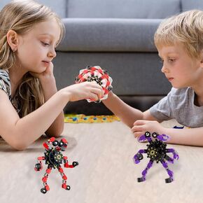 Deformation fingertip Decompression Mechanical Gyroscope Variable DIY Chain Creative Spin Decompression Finger gyro, 4D Toys for Kids and Adults, Build Their own Micro-Robots (Red+Purple)