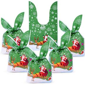 FamEaze Christmas Cellophane Bags, 50 PCS Christmas Cellophane Treat Bags Christmas Party Candy Gags, Goodies Bags Gift Bags for Christmas Party Favors, 5.5x9inch, Green