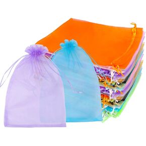 Zwish 50 Pack 8x12 Inch Organza Gift bag, 10 Mixed Color Large Mesh Drawstring Gift bag Pouch for Wedding Party Candy Toy Makeup Orchard