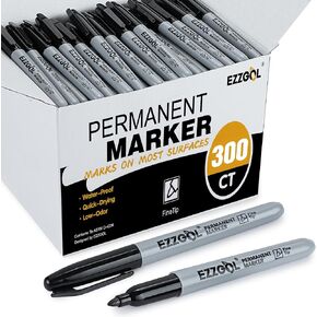 Permanent Markers Bulk, 300 Pack Fine Tip Black Permanent Markers, Waterproof Markers, Premium Smear Proof Pens, Quick Drying, Office Supplies for School, Office, Home