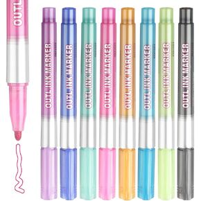 Tomorotec Self-outline Metallic Markers, Colored Double Line Pen Outline Marker Journal Pens for Drawing Illustration Coloring Sketching Card Make