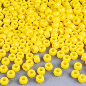Sukh 1000+ Pcs Pony Beads - Pony Beads Bulk 6x9mm Lemon Yellow Pony Beads for Bracelets Necklace Hair Beads Braids Key Chain Making Plastic Beads DIY Project Crafts Ornaments Decorations