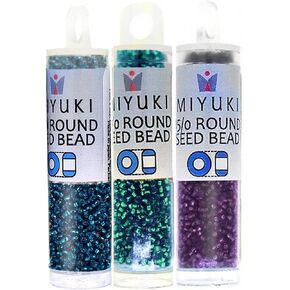 Bundle of 3 Colors - Miyuki Seed Beads Size 15/0, Silver Lined Teal, Blue Zircon & Dark Purple Each in a 2 Inch, 8.2 Gram Tube