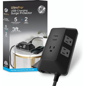 واقي التيار الكهربائي UltraPro ذو 9 منافذ من شركة GE، 2480J، 6 قدم. سلك مضفر، حبل تمديد للمدرسة، المنزل، المكتب، ابيض – 82596